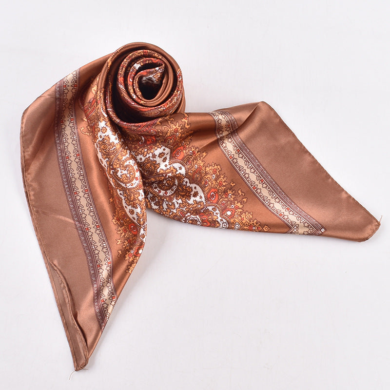 New versatile women's shawl scarf simulation silk 90 satin women's printed temperament silk scarf large square scarf headscarf