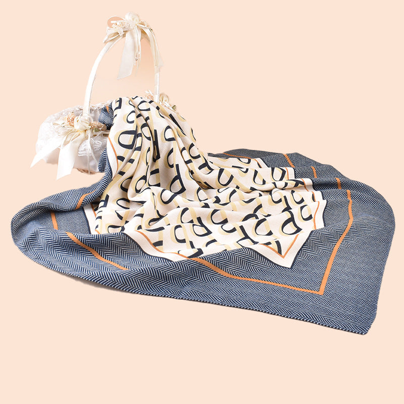 New Letter Temperament 90 Silk Scarf Printed Scarf Scarf Versatile External Shawl Herringbone Fleece Square Scarf