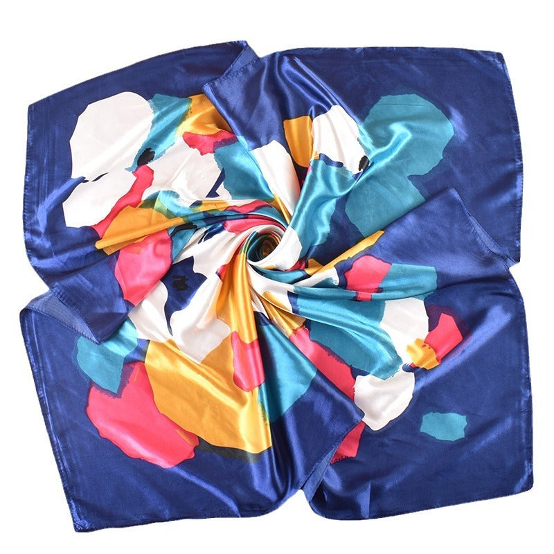 Spring new fashionable versatile large shawl simulation silk color graffiti printing silk scarf head scarf 90cm-color diced square scarf