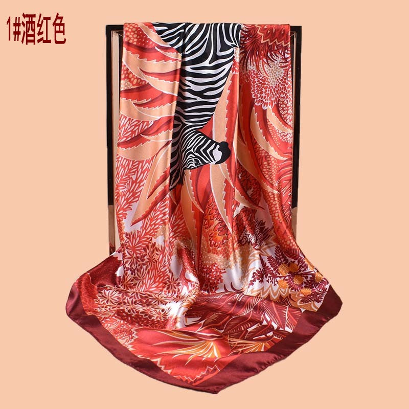 New 90cm satin psychedelic jungle zebra printed square scarf with sunscreen, head silk scarf decoration, scarf
