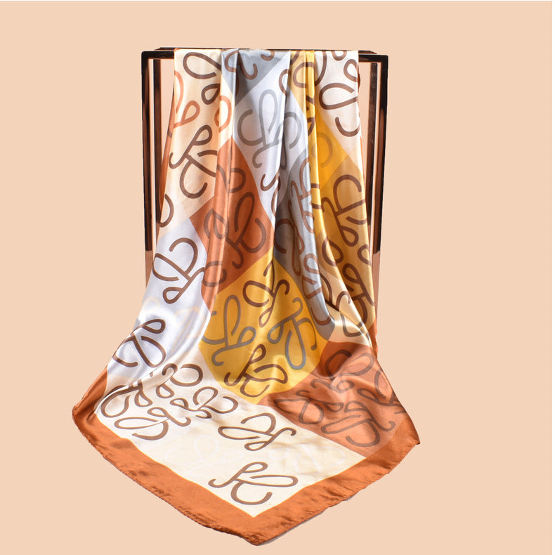 The new foreign style is simple, European versatile 90-satin, printed square scarf, head bag, silk scarf, shawl.