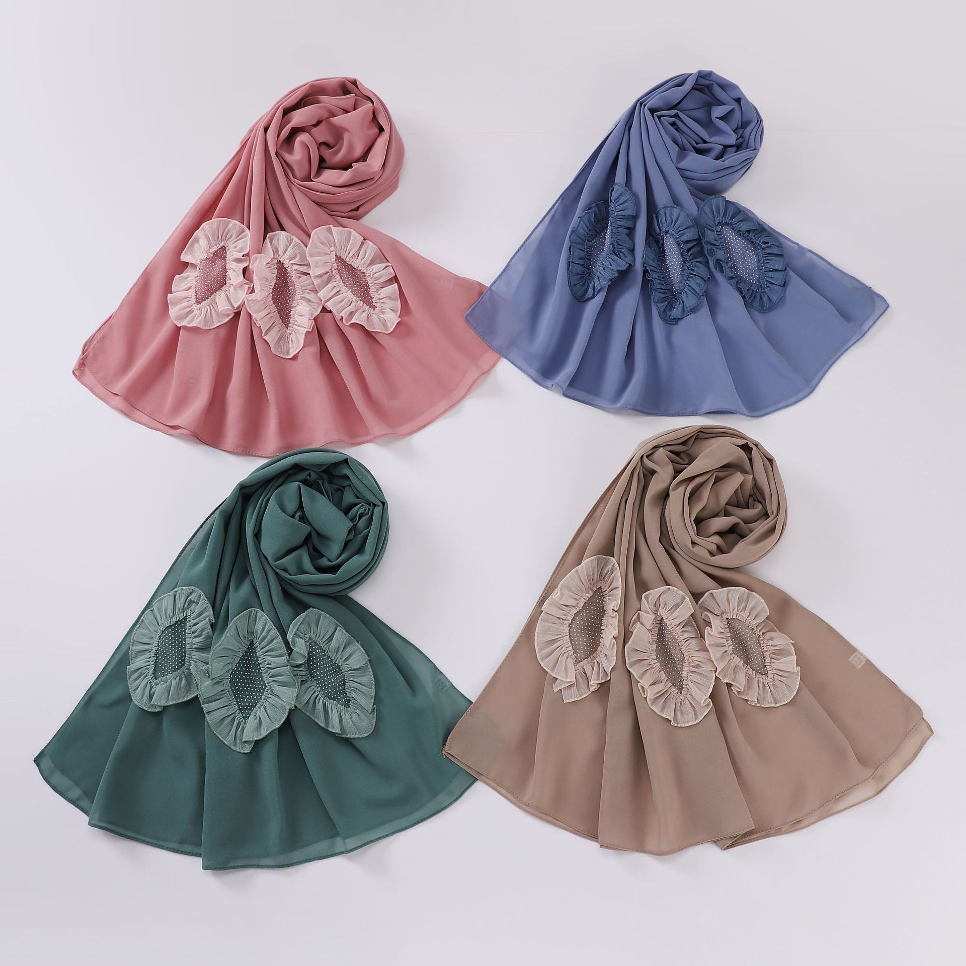 New pearl chiffon scarf, hot diamond pleated lace long scarf, Middle East and Africa headscarf, Malay hijab
