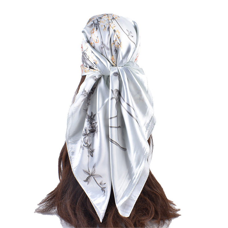 Summer new French elegant peony bouquet pattern 90 satin large square scarf headscarf scarf