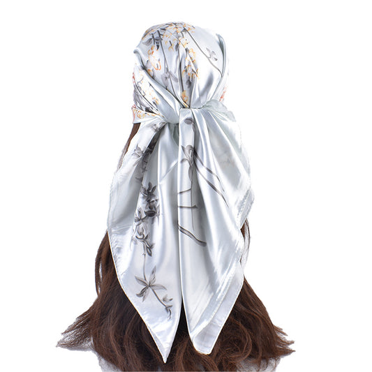 Summer new French elegant peony bouquet pattern 90 satin large square scarf headscarf scarf