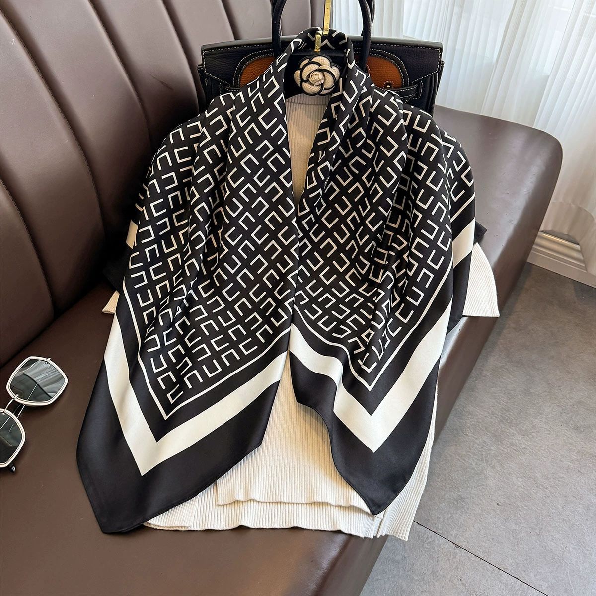 Summer Korean version of simple striped scarf twill square scarf 90cm fashionable versatile sunscreen shawl headscarf women