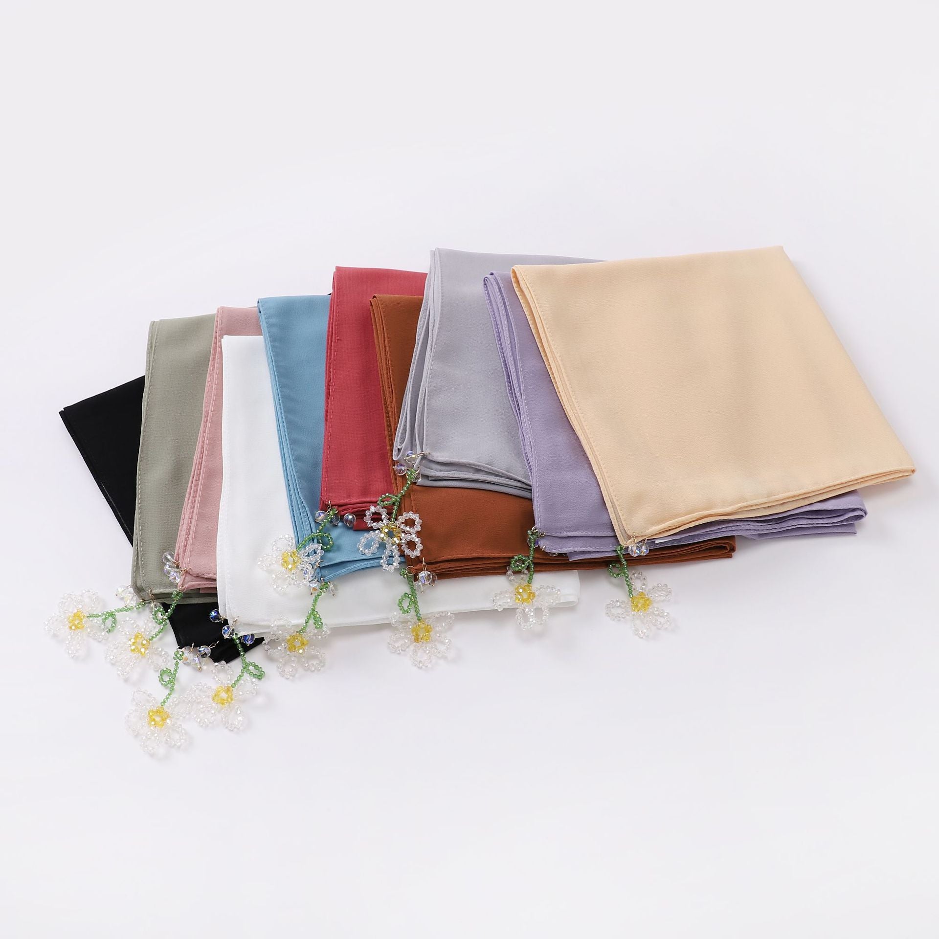 crystal flower pendant Hijab pearl chiffon square scarf 90 * 90cm headscarf