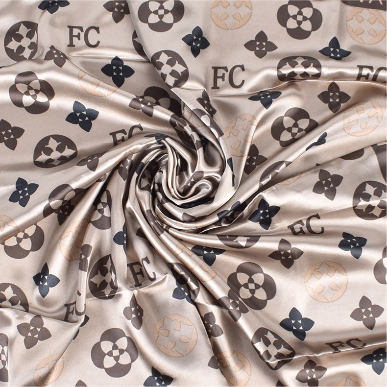 New stylish and elegant round letter edge pattern printing 90 satin large square towel headscarf