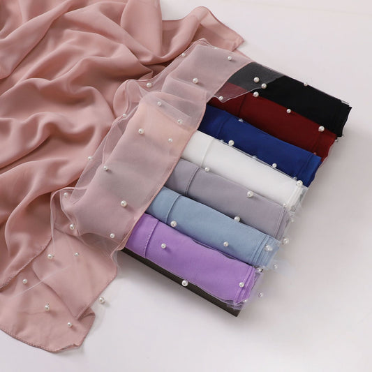 Pearl Chiffon Lace Edge Square Scarf Middle East Africa Headscarf Malaysia Indonesia Hijab