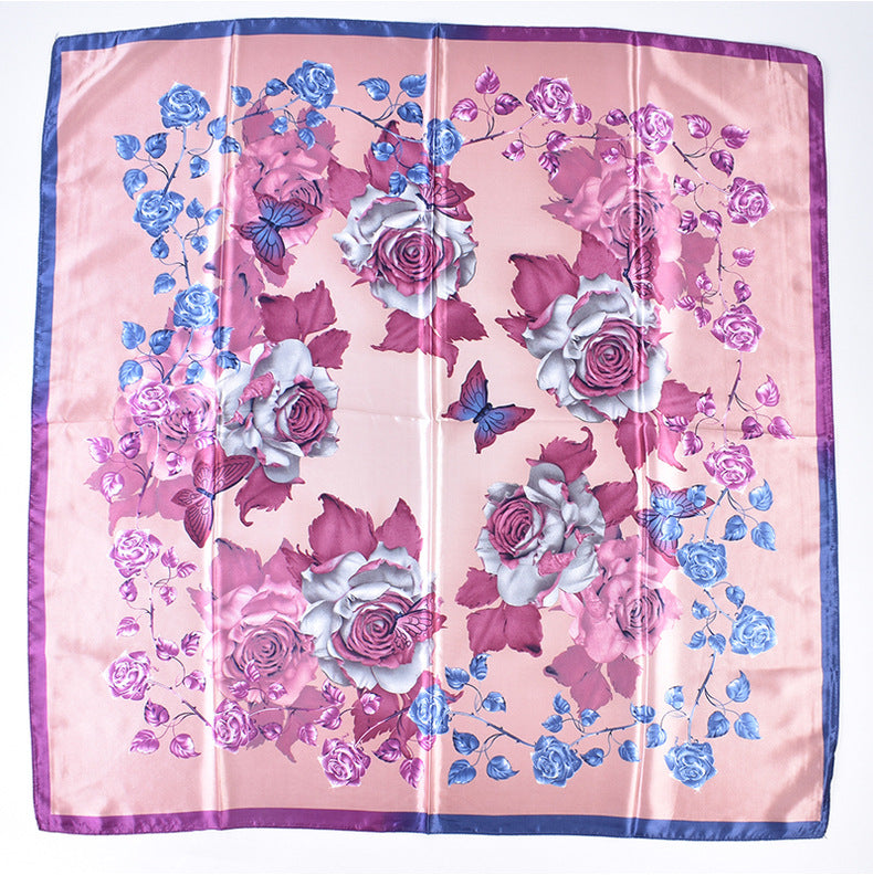 New fashionable versatile crystal rose pattern printing high-quality 90 * 90 satin square towel