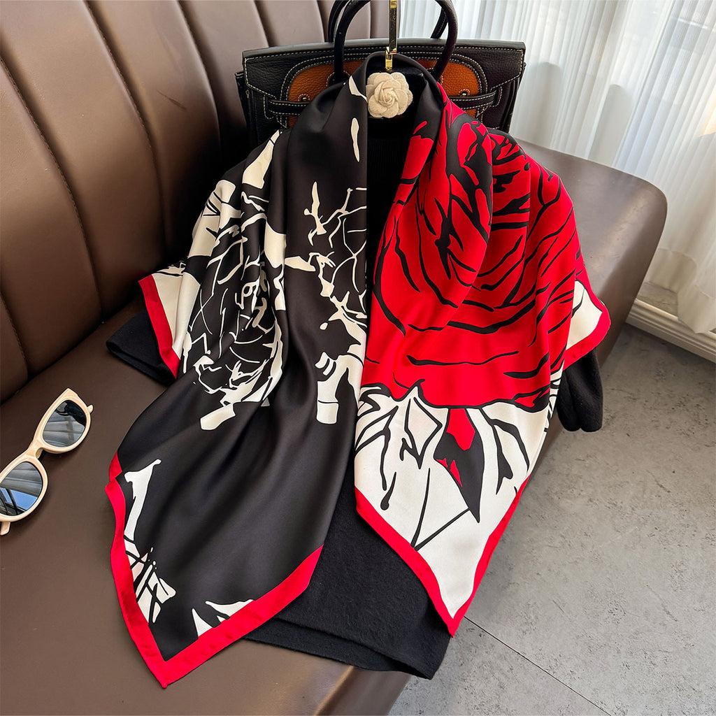 Retro printed 90 square scarves, spring and summer fashion versatile temperament scarf, outer shawl neck protector, collar tide