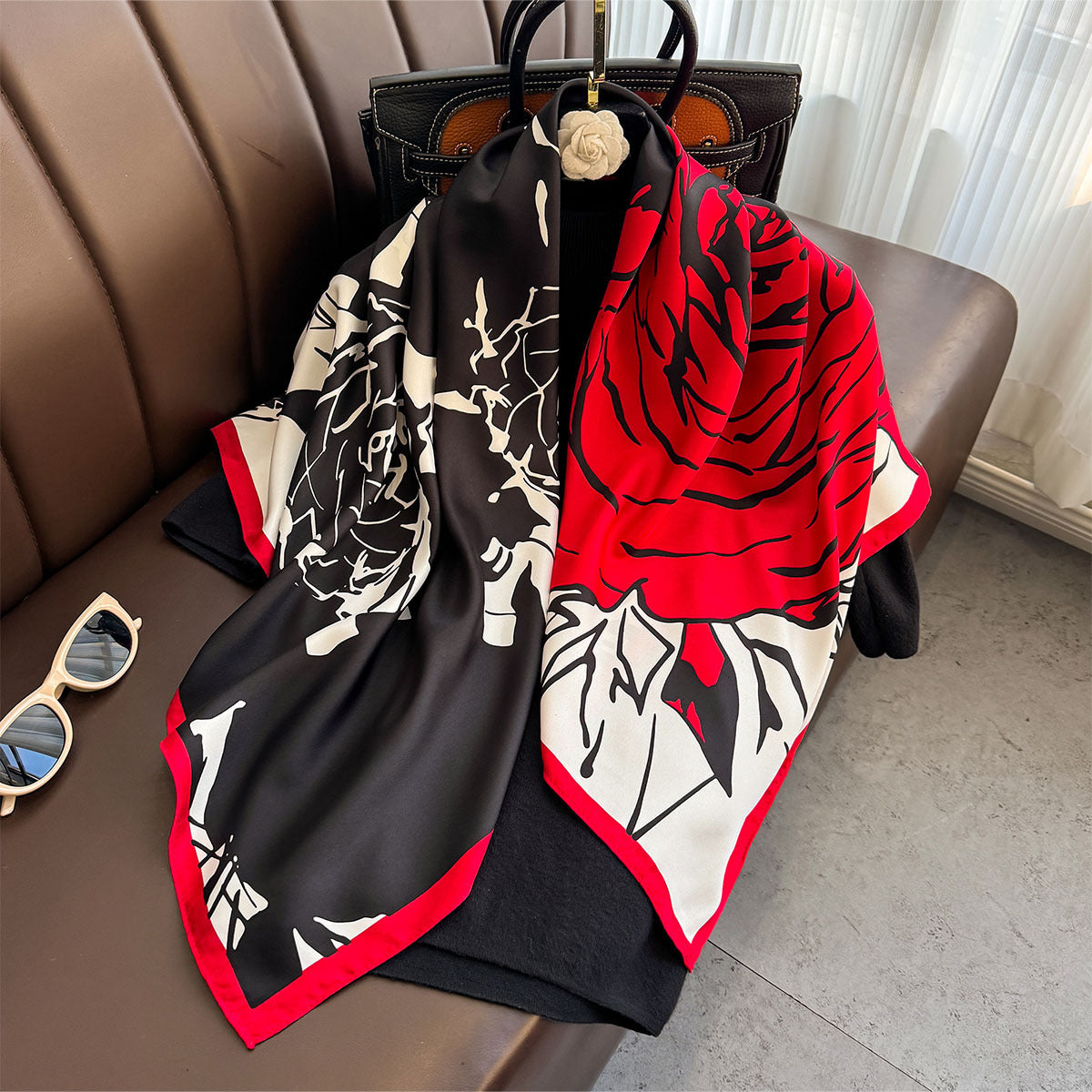 Retro printed 90 square scarves, spring and summer fashion versatile temperament scarf, outer shawl neck protector, collar tide