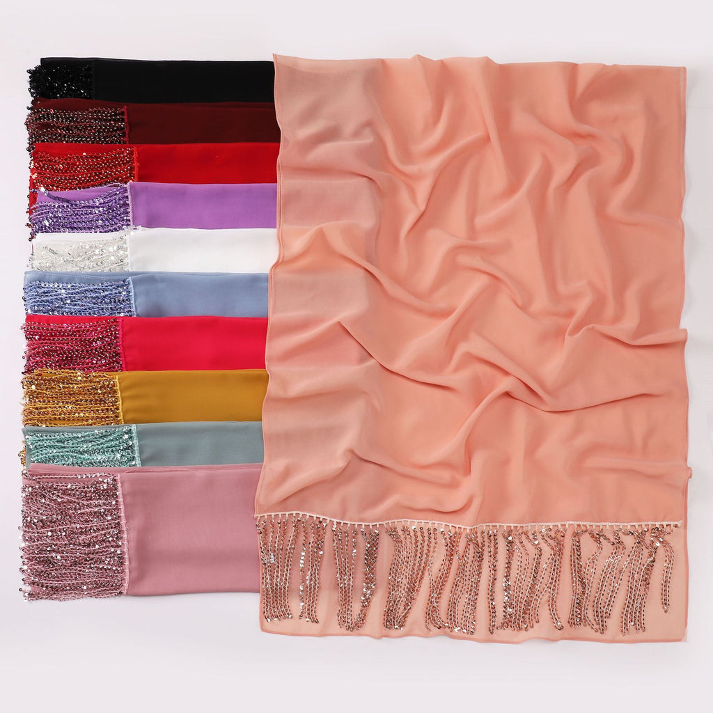New Pearl Chiffon Headscarf Crystal Tassel Middle East and Africa Headscarf