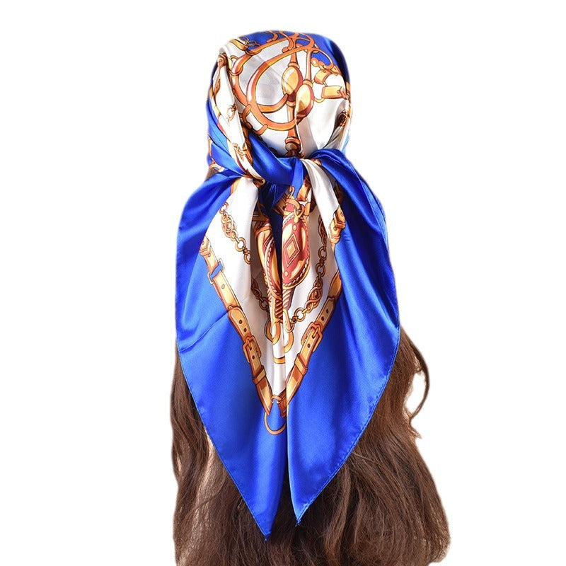 Spring new fashionable versatile large shawl simulation silk chain printed silk scarf head scarf 90cm-color square scarf