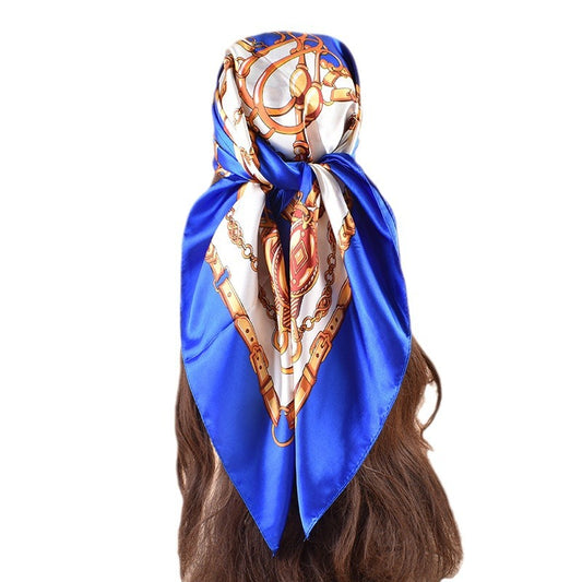 Spring new fashionable versatile large shawl simulation silk chain printed silk scarf head scarf 90cm-color square scarf