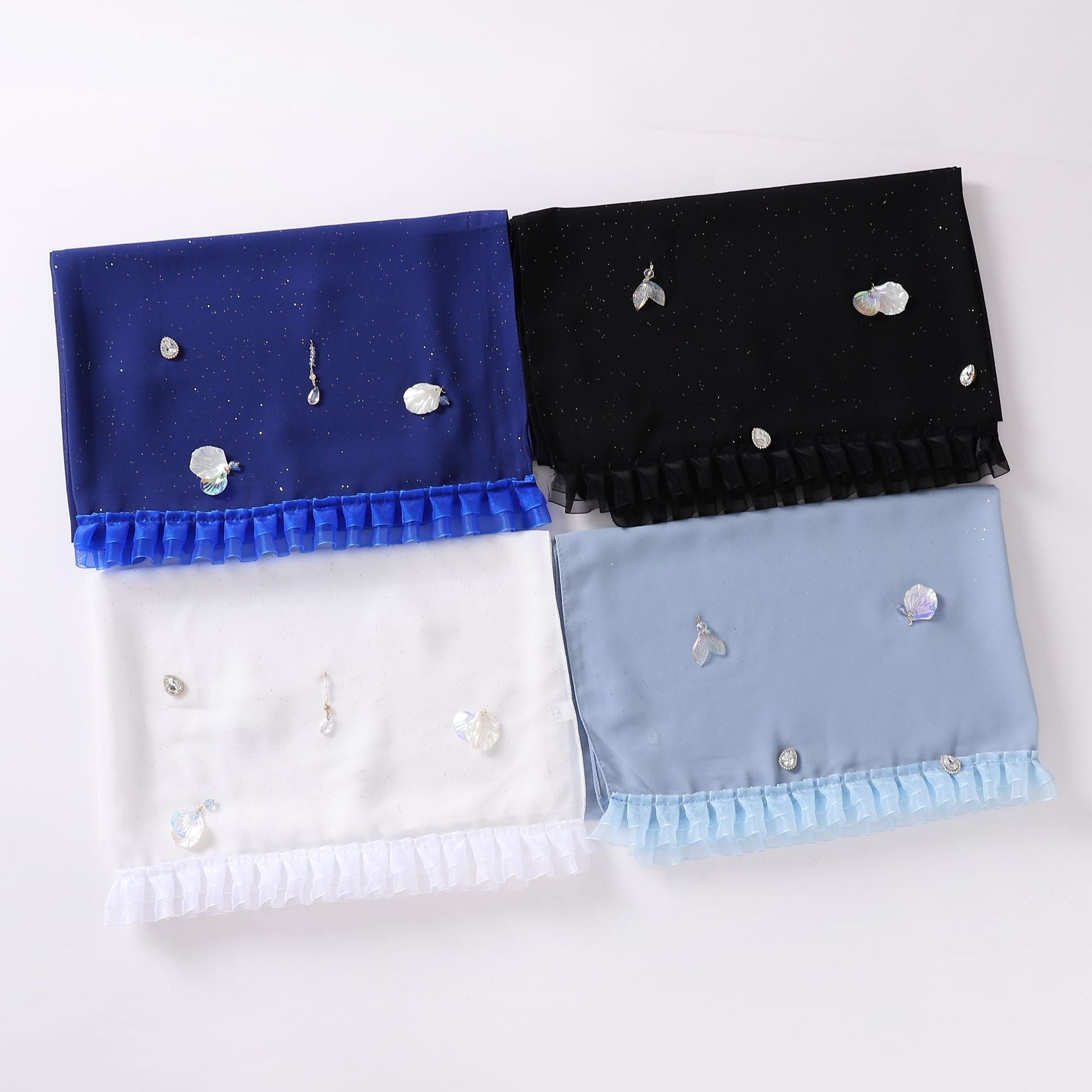 sprinkled gold pearl chiffon shell mermaid scarf single head lace headscarf