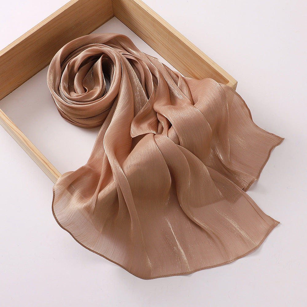 Breathable and Cool Island Satin Smooth Crepe Long Towel Malaysia Bright Silk Scarf Head Scarf