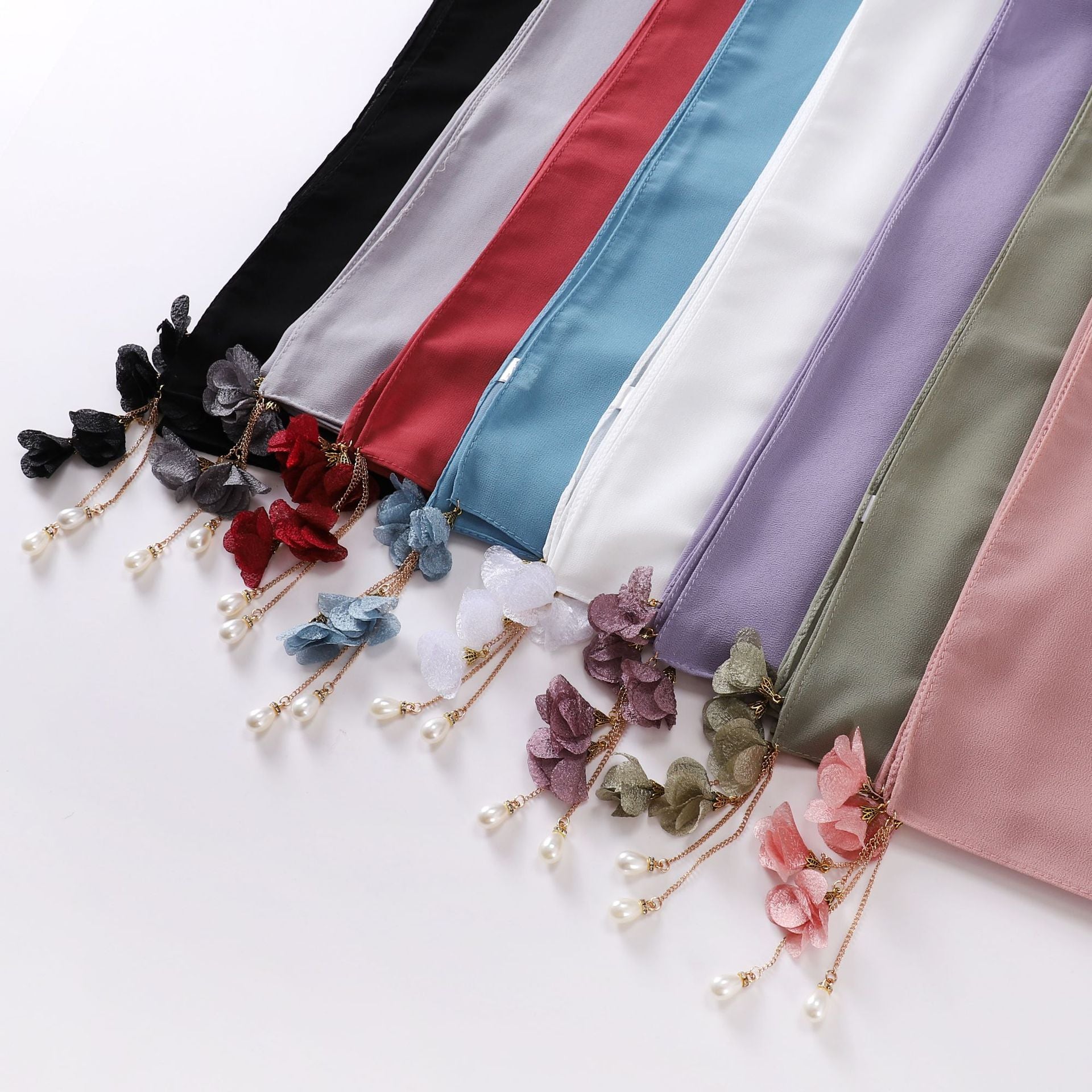 Pearl flower pendant pearl chiffon square scarf 90 * 90cm headscarf