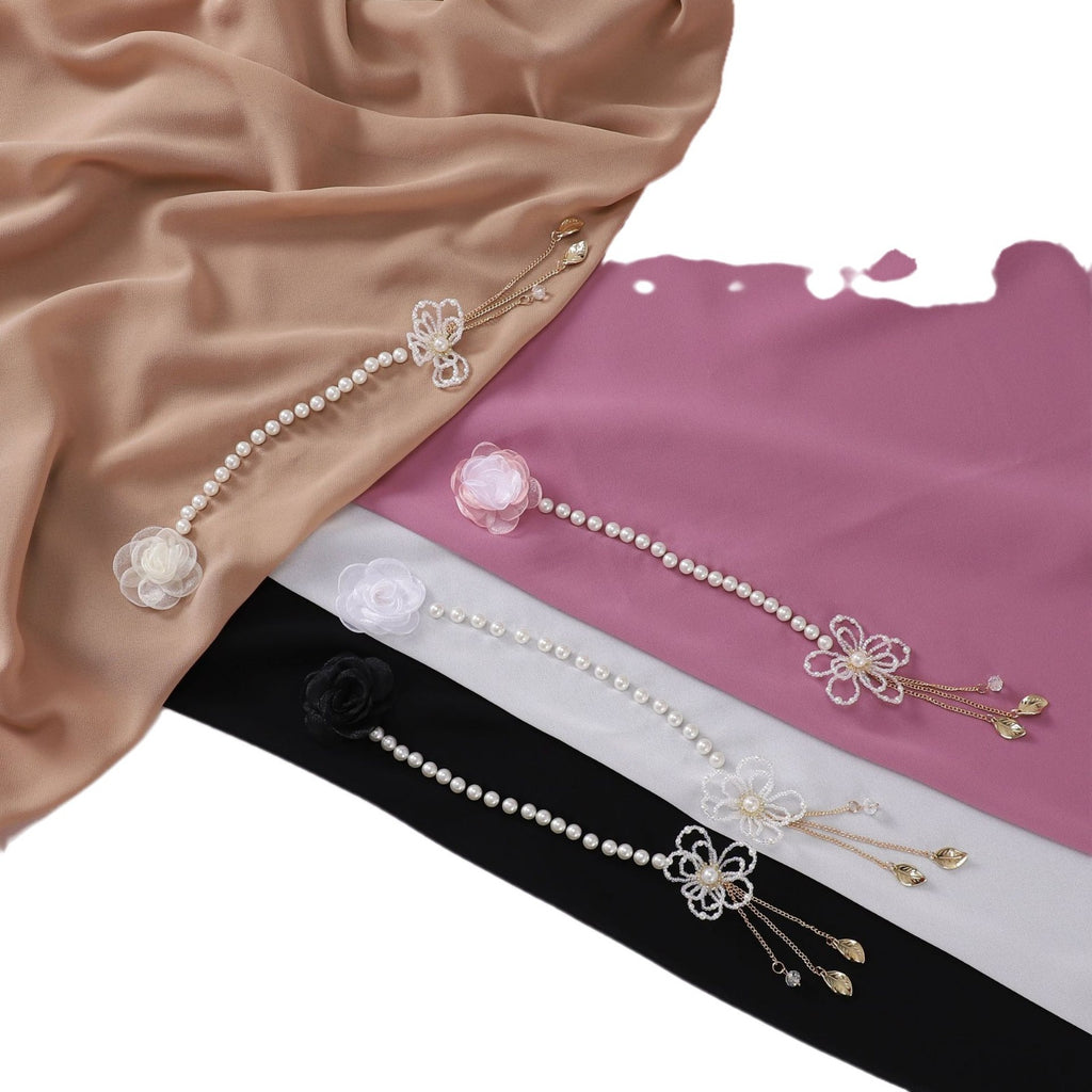 New pearl chiffon pearl flower shawls square scarf Malaysia headscarf
