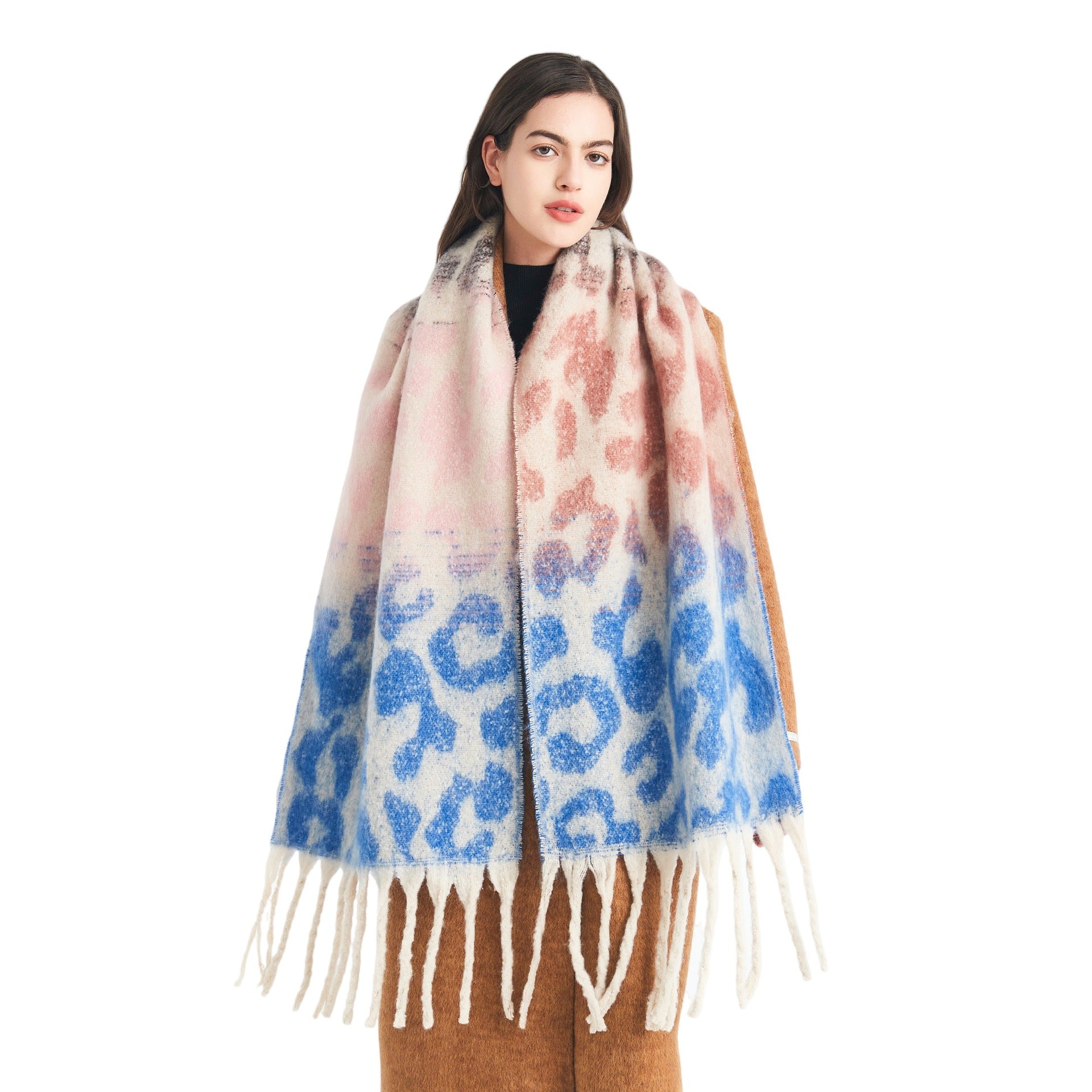 Europe, America, autumn and winter new loop yarn imitation mohair jacquard leopard print scarf
