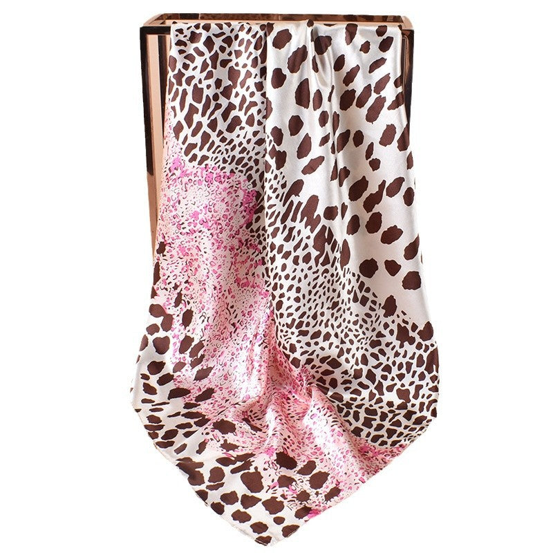 New 90cm-satin color matching size leopard print printed square scarf with sunscreen, bag head silk scarf decoration, scarf