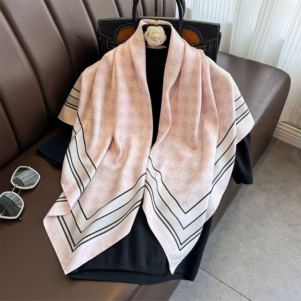 Summer Korean version of simple striped scarf twill square scarf 90cm fashionable versatile sunscreen shawl headscarf women
