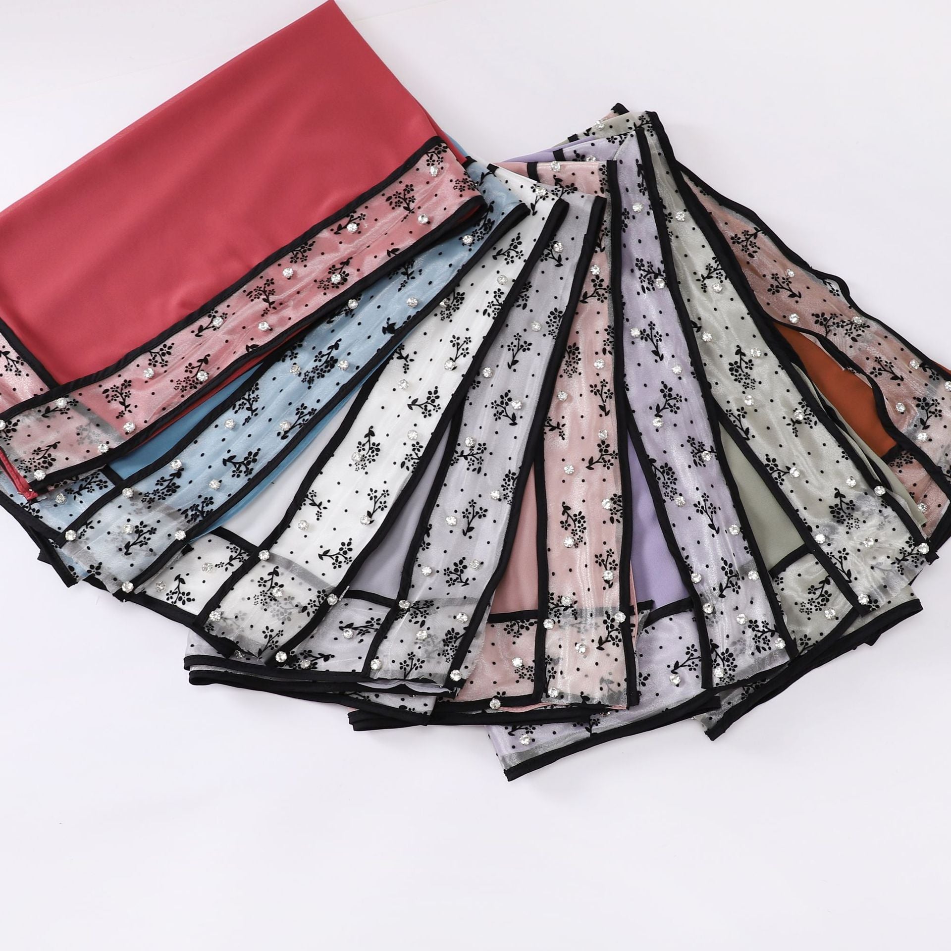 New pearl chiffon lace edge nail diamond square scarf headscarf Malaysian headscarf