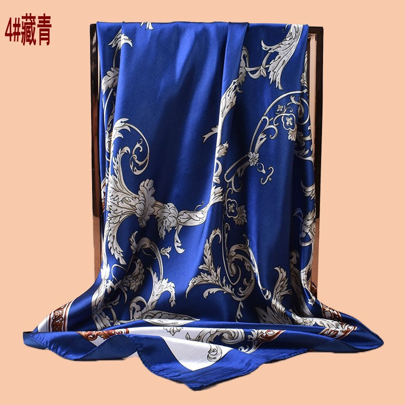 2025 new 90cm-satin flower vine printed square scarf with sunscreen, head silk scarf decorative scarf