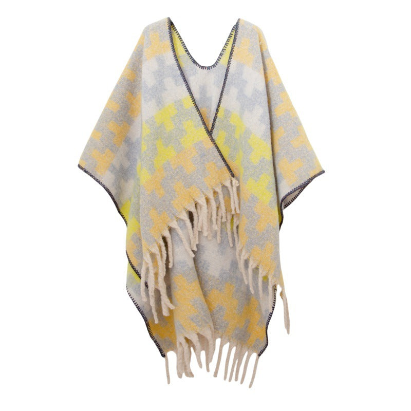 2025 new European and American autumn and winter circle yarn imitation mohair thickened jacquard Great Wall shawl