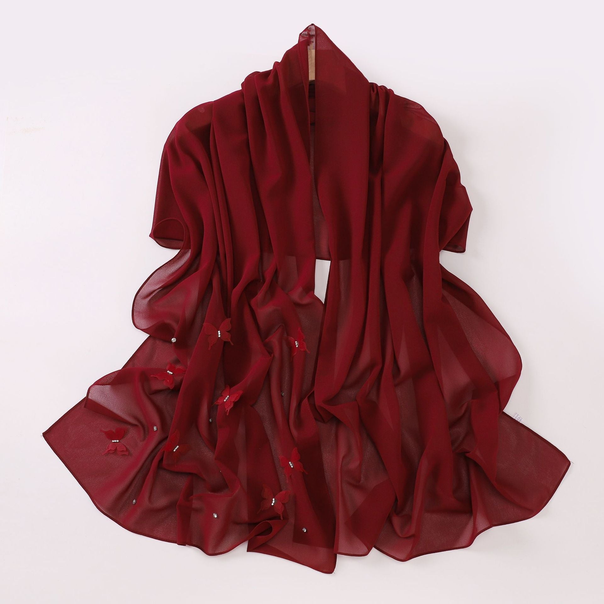 Pearl chiffon point drill butterfly nail drill long towel beautiful yarn Middle East Saudi Africa headscarf