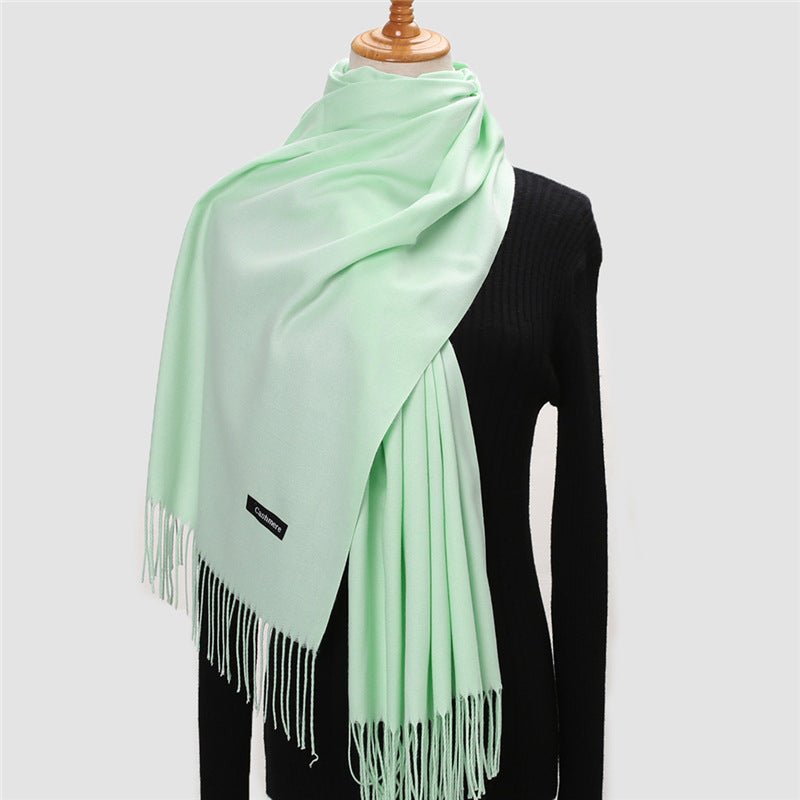 Solid color imitation cashmere scarf women's monochrome fashionable versatile warm shawl fringed red scarf winter scarf