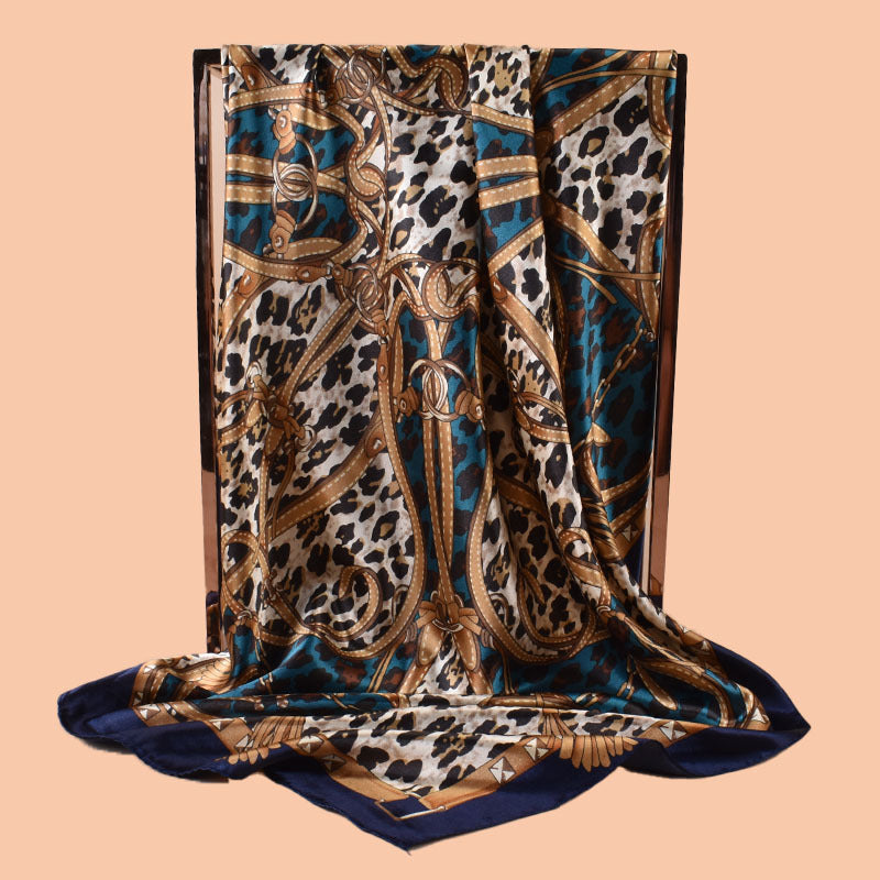 2025 new 90cm-color diced leopard print belt chain printed square scarf with sunscreen, bag head silk scarf decoration, scarf