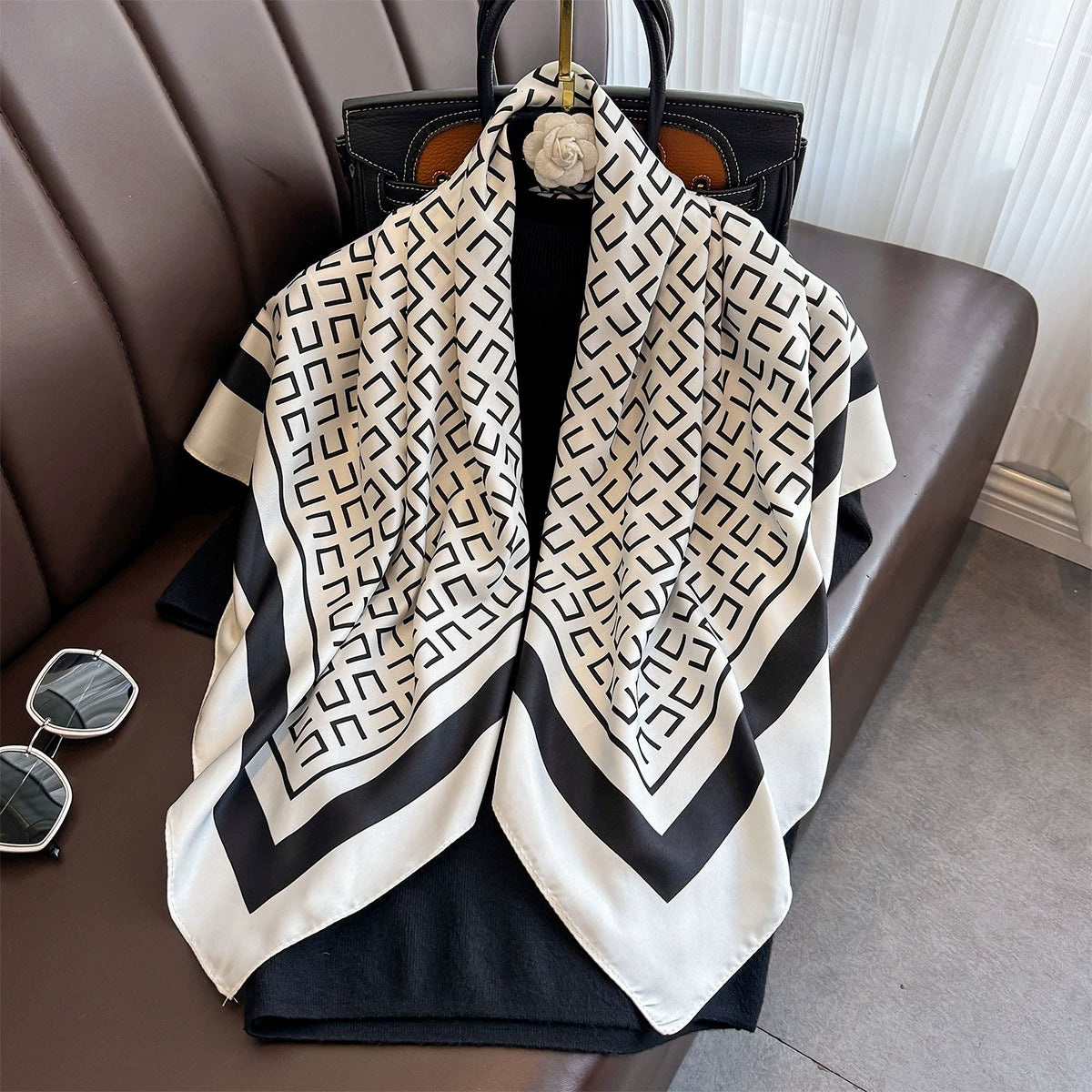 Summer Korean version of simple striped scarf twill square scarf 90cm fashionable versatile sunscreen shawl headscarf women