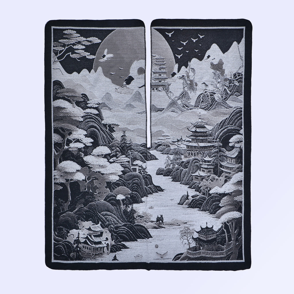 Ethnic style retro photo big shawl lady autumn and winter travel out photo camping warm outside with atmosphere cape