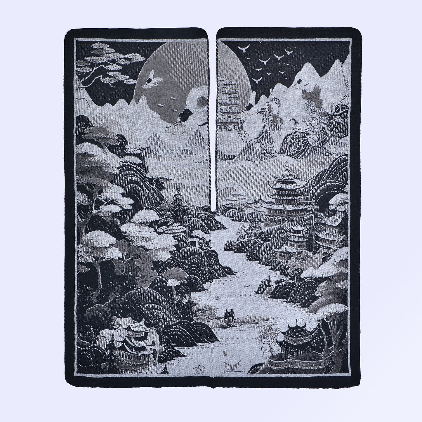 Ethnic style retro photo big shawl lady autumn and winter travel out photo camping warm outside with atmosphere cape