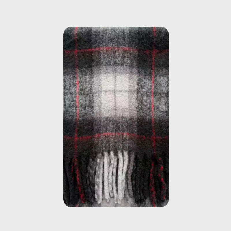 Japanese 20% New Zealand wool blended plaid scarf women's winter increase soft atmosphere shawl scarf