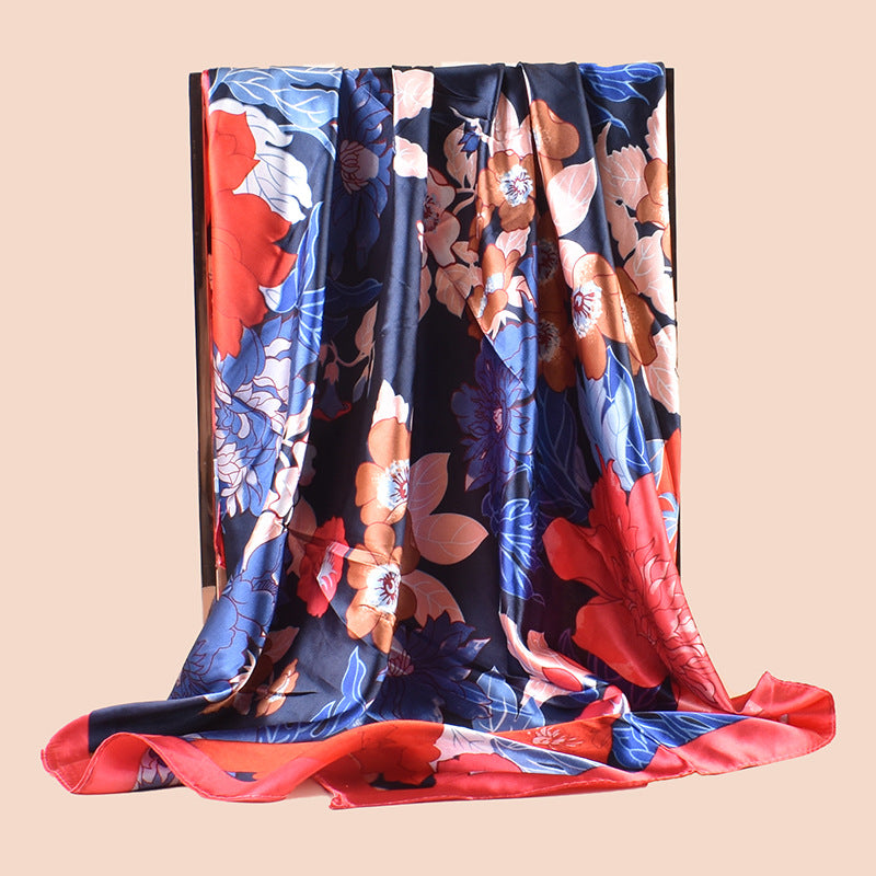 Spring new sweet flower simulation silk printing silk scarf head scarf 90 color diced light luxury square scarf