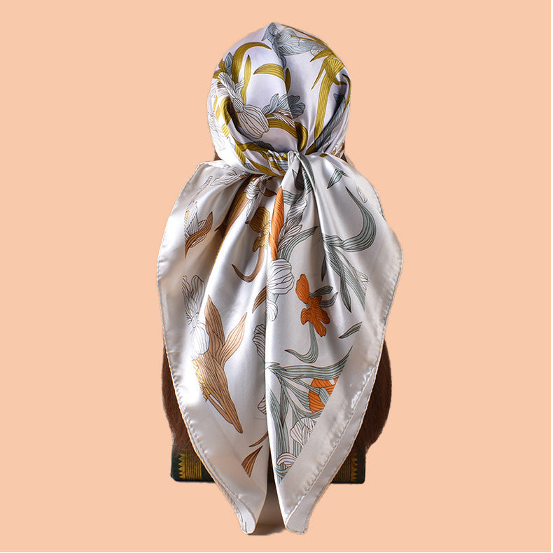 2025 new 90-satin plain and elegant orchid versatile printed square scarf with sunscreen, bag head silk scarf decoration, scarf