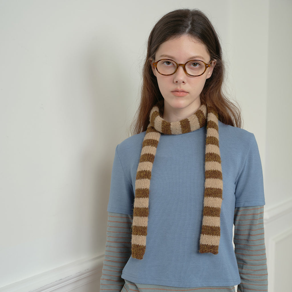 Wool-blend pinstriped sausage knitted scarf female autumn and winter student concave shape millennial Spice Girl scarf