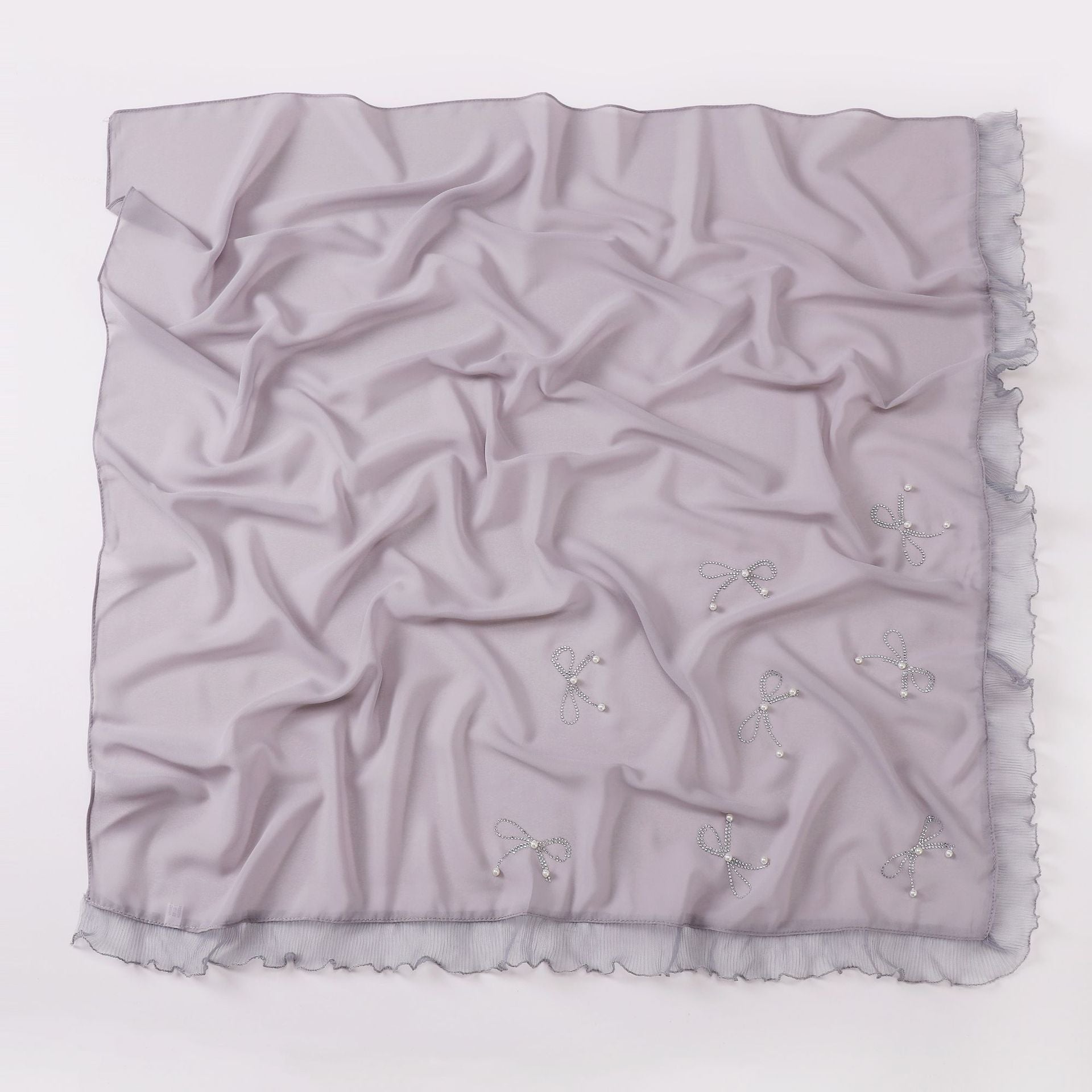 Small Fresh Bow Hot Diamond Bead Organ Lace Pearl Chiffon Square