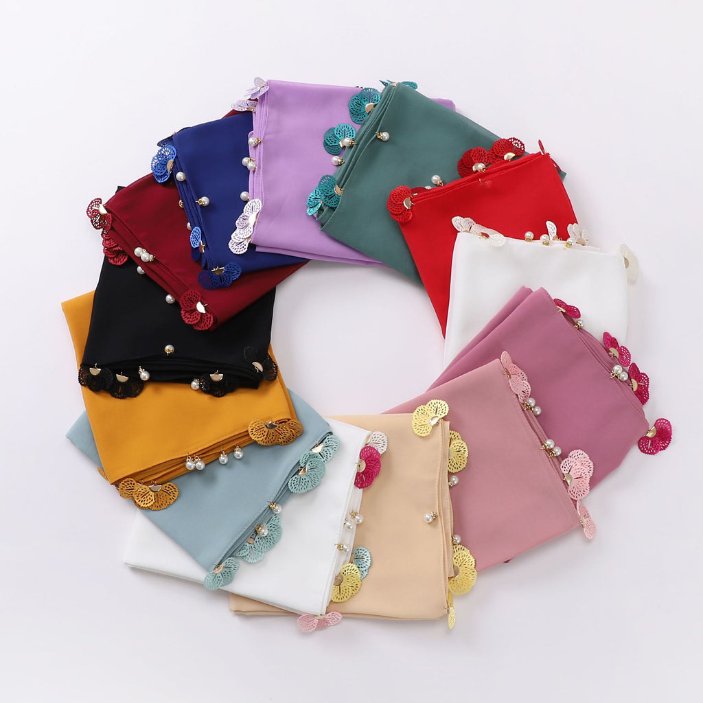 Hot-selling new solid-color chiffon scarf, thin flower hollow monochrome sunscreen shawl fashion headscarf women