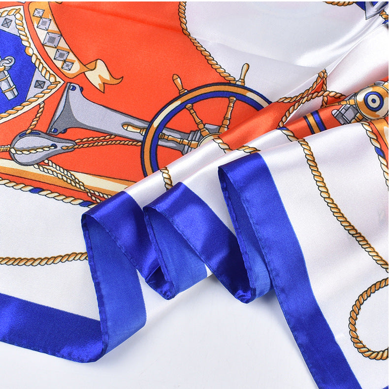 New fashionable and elegant roulette pattern printing 90-color square scarf, headscarf, scarf, silk scarf.