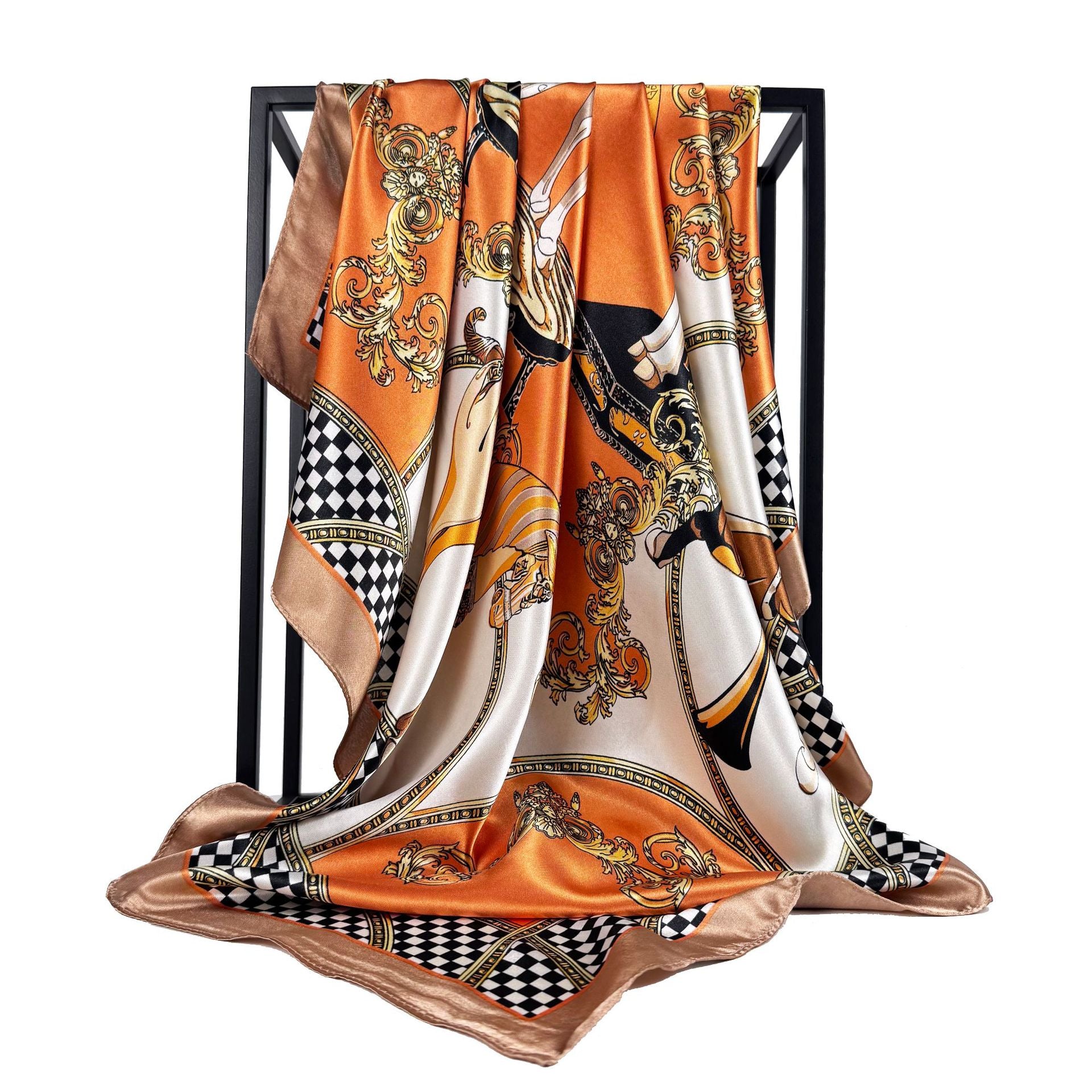 European and American fashion court fan cashew pattern flower flower print silk scarf, imitation silk satin large square scarf headscarf