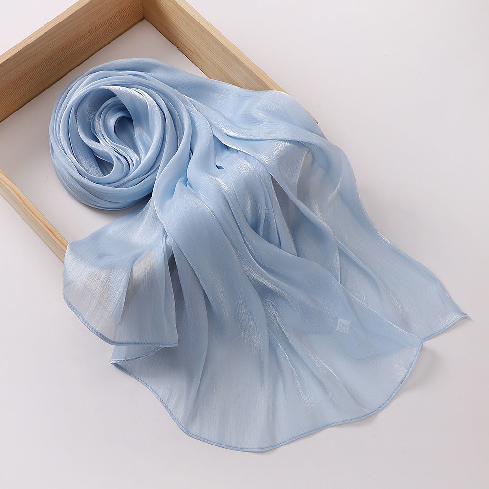 Breathable and Cool Island Satin Smooth Crepe Long Towel Malaysia Bright Silk Scarf Head Scarf