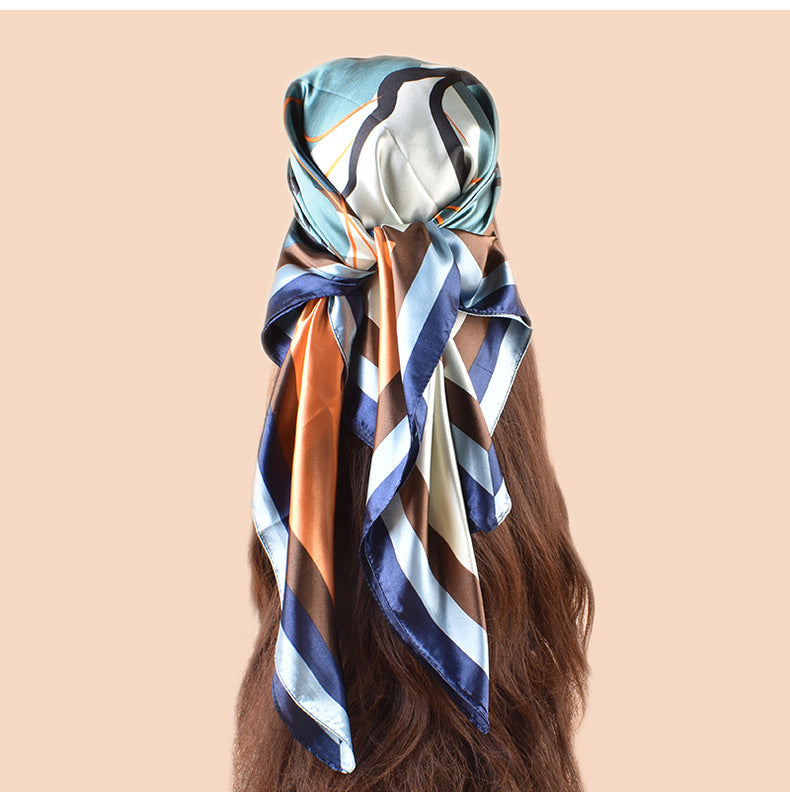 Spring and summer versatile decorative scarf silk scarf temperament rose printing high-quality satin 90 satin square scarf