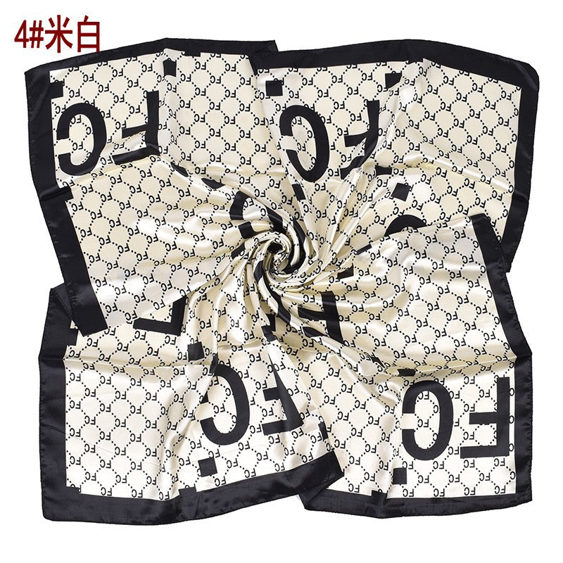 New fashionable rhombus letter pattern printing 90-satin large square towel, headscarf