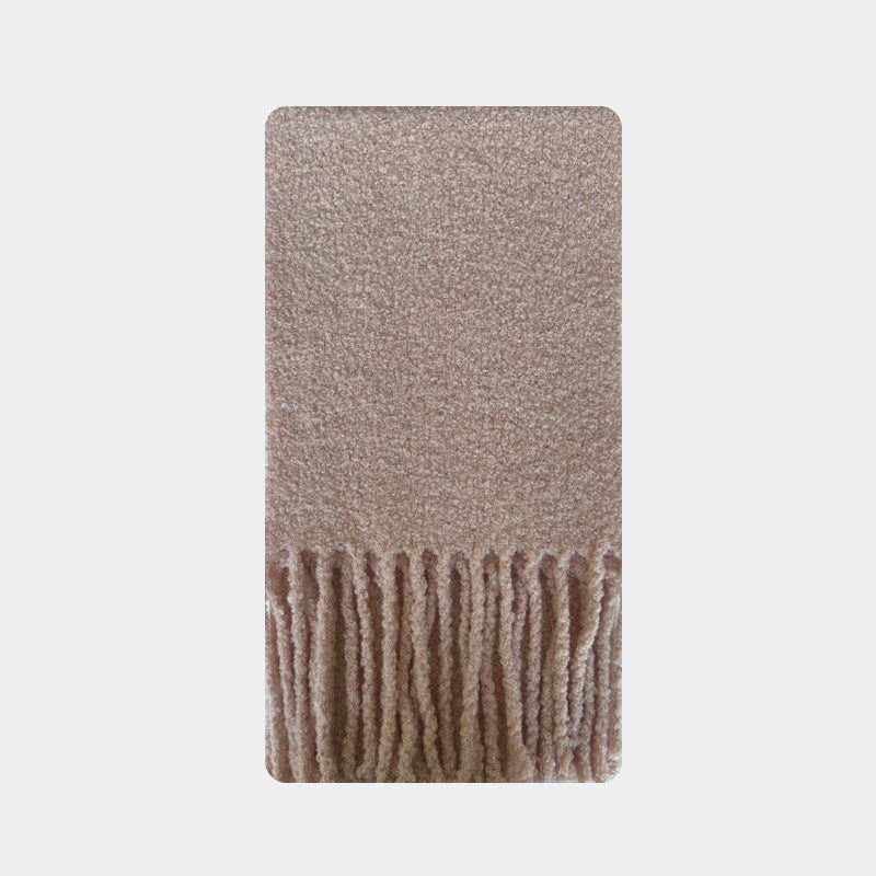 Korean designer 50% selection wool circle solid color fringed scarf women's winter atmosphere soft scarf