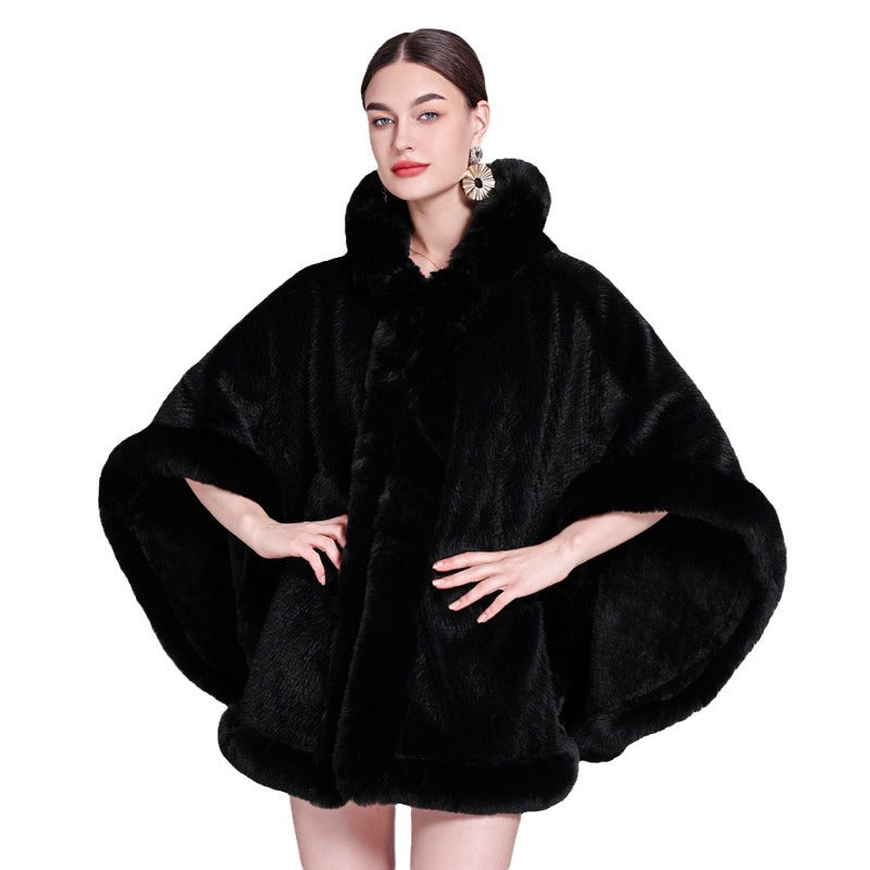 Europe, America, autumn and winter new fashion shawl outer cape piled thickened imitation fur fur collar cape shawl coat women