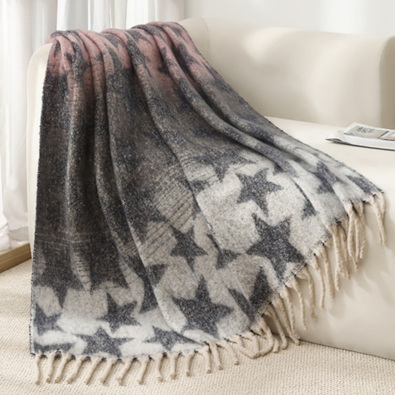 Blanket new European and American autumn and winter imitation mohair thickened large shawl jacquard star blanket