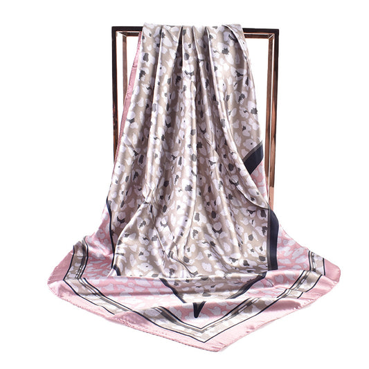 Autumn and winter new leopard print 90cm satin silk scarf square scarf versatile retro printing women