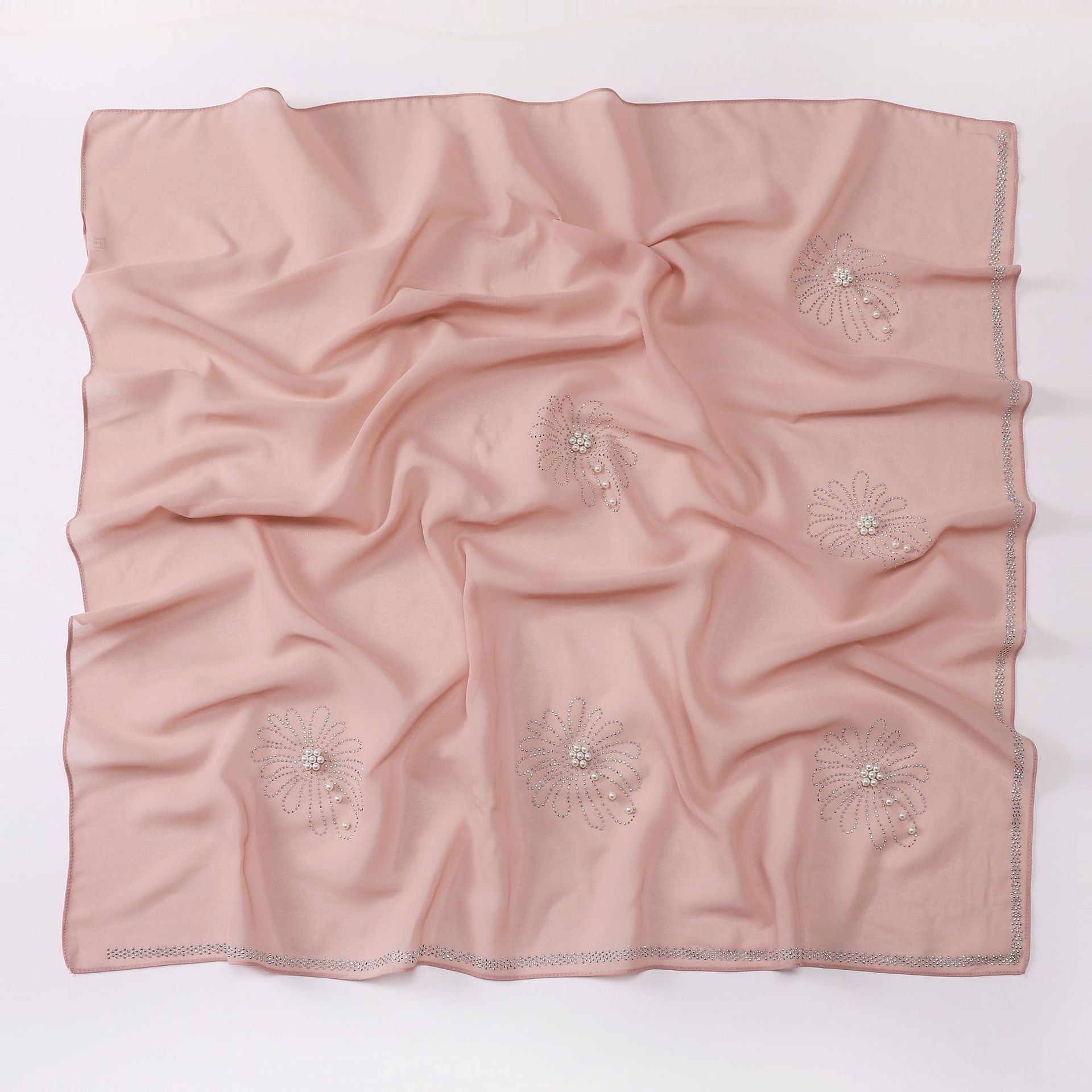 new pearl chiffon chrysanthemum hot diamond bead square scarf yarn headscarf